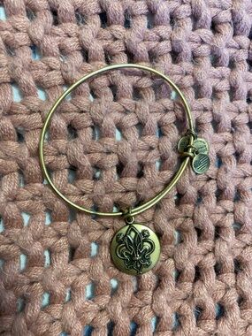 Alex and Ani Antique Gold Fleur de Lis Charm Bangle